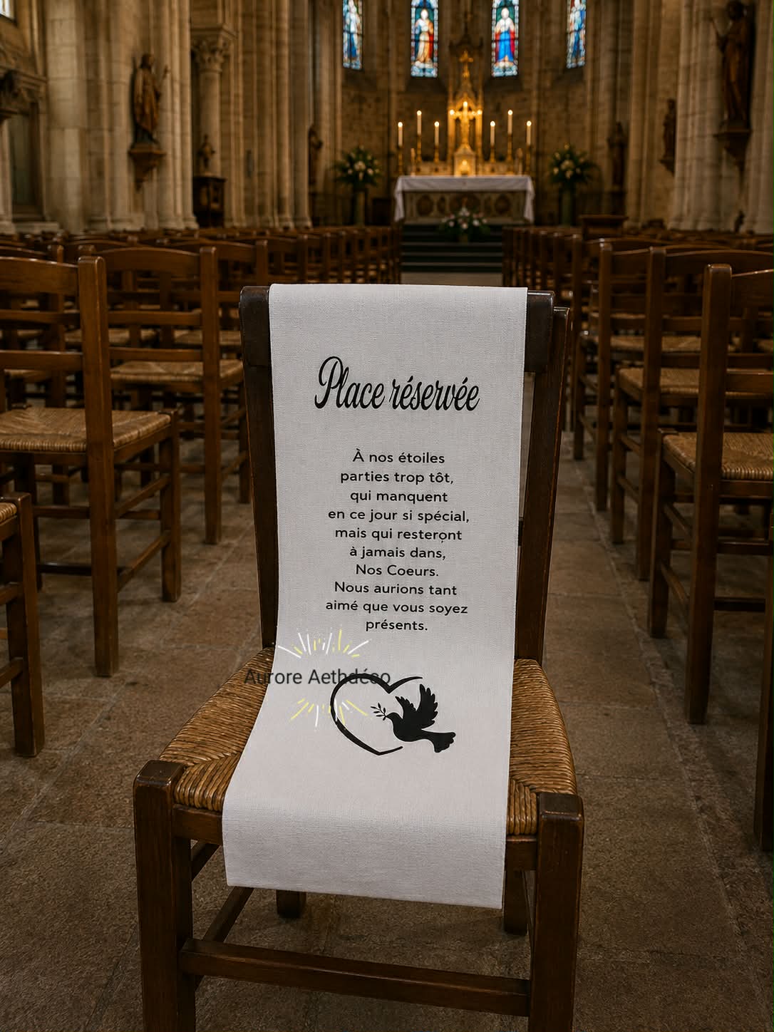 Drap commémoratif place réservée personnalisable mariage ou baptême pour rendre hommage à vos être chers disparus. Tissu de chaise défunts – Image 2
