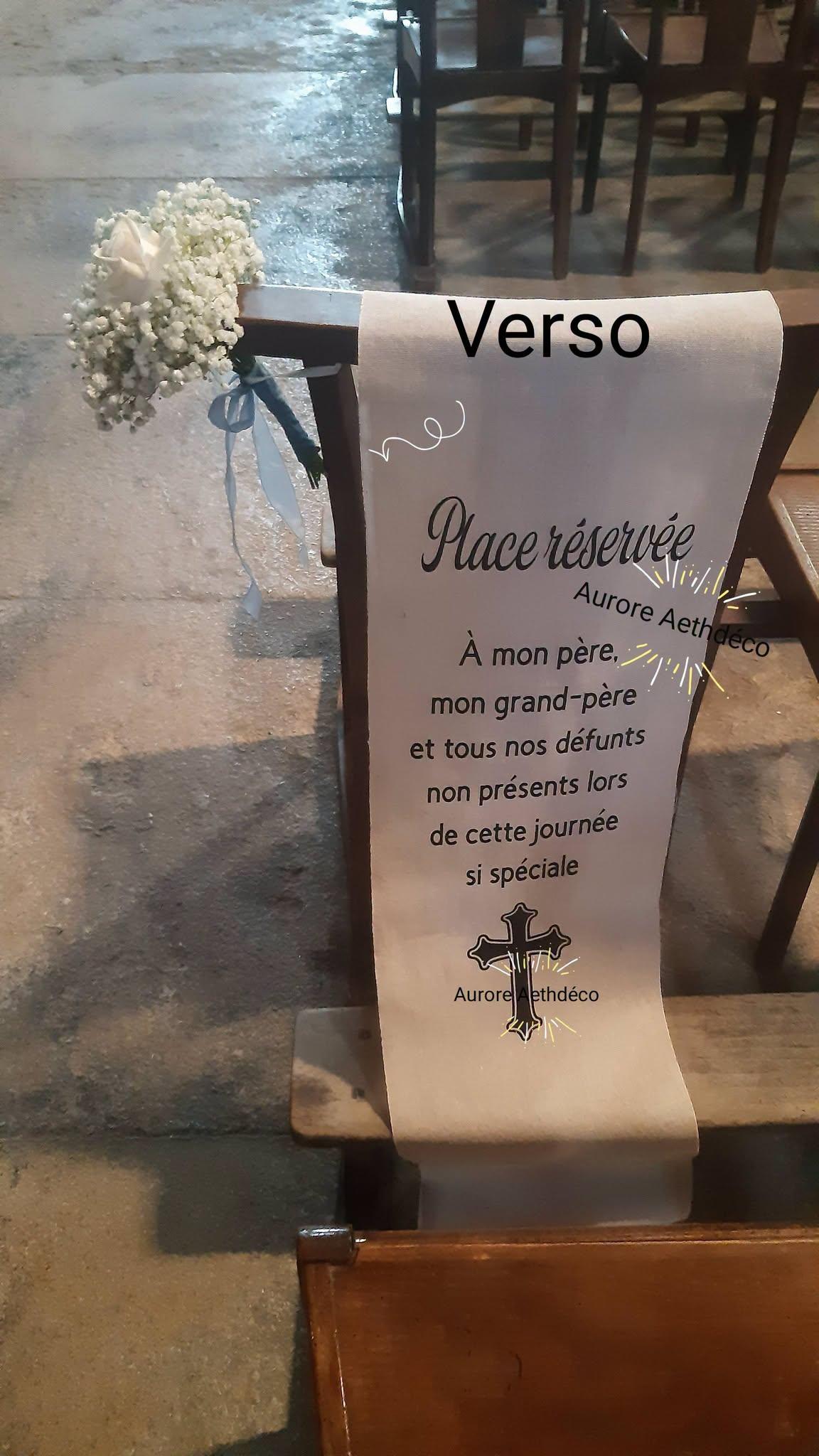 Drap commémoratif place réservée personnalisable mariage ou baptême pour rendre hommage à vos être chers disparus. Tissu de chaise défunts – Image 6
