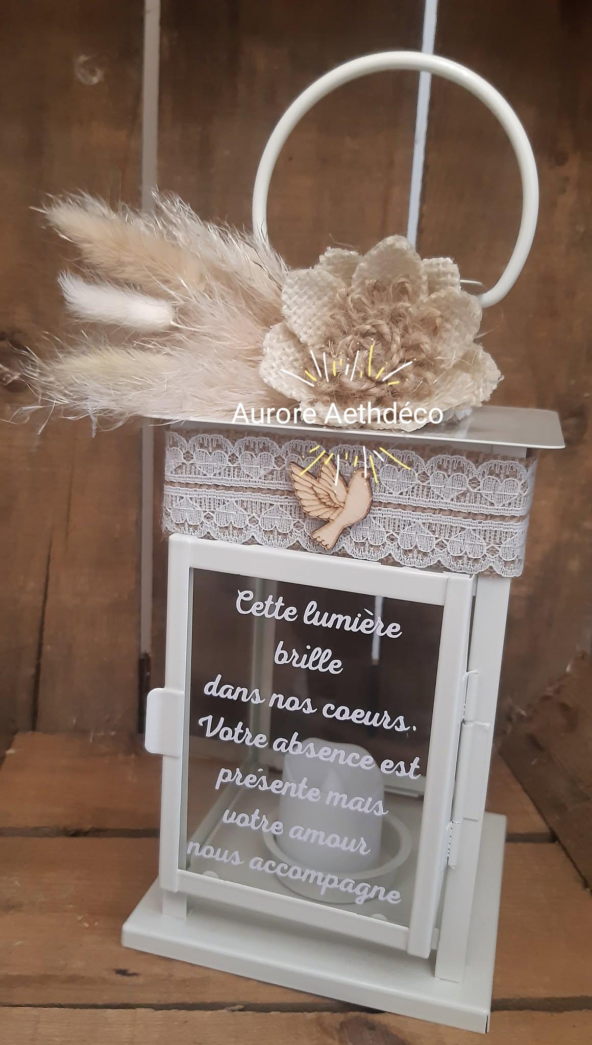 Lanterne hommage défunts blanche 20 cm personnalisée bohème champêtre pour mariage ou baptême – Image 3