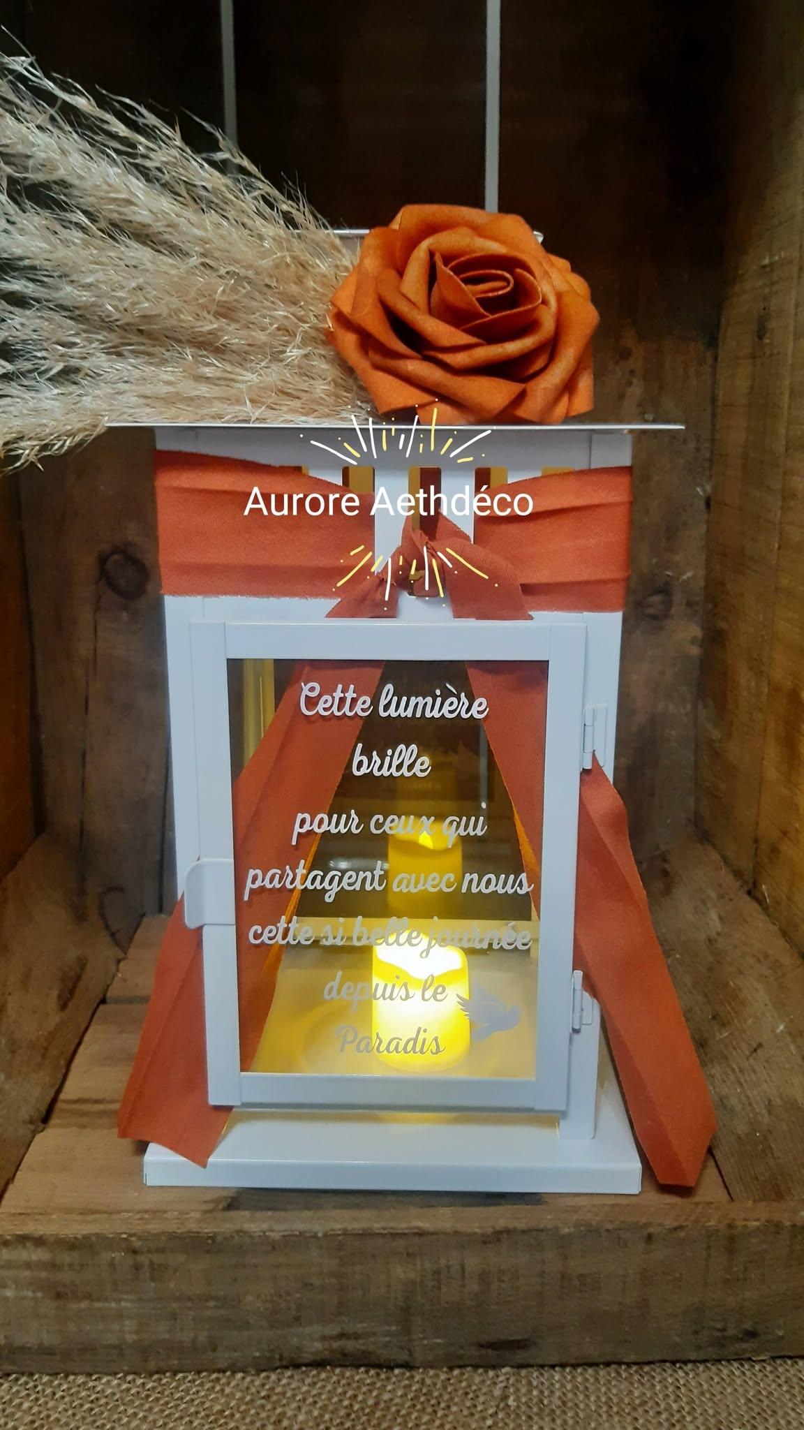 Lanterne hommage défunts blanche personnalisée terracotta/ champêtre terracotta avec pampas