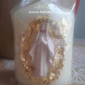 Petite Bougie Artisanal Vierge Marie & Feuille d'Or (8 cm)