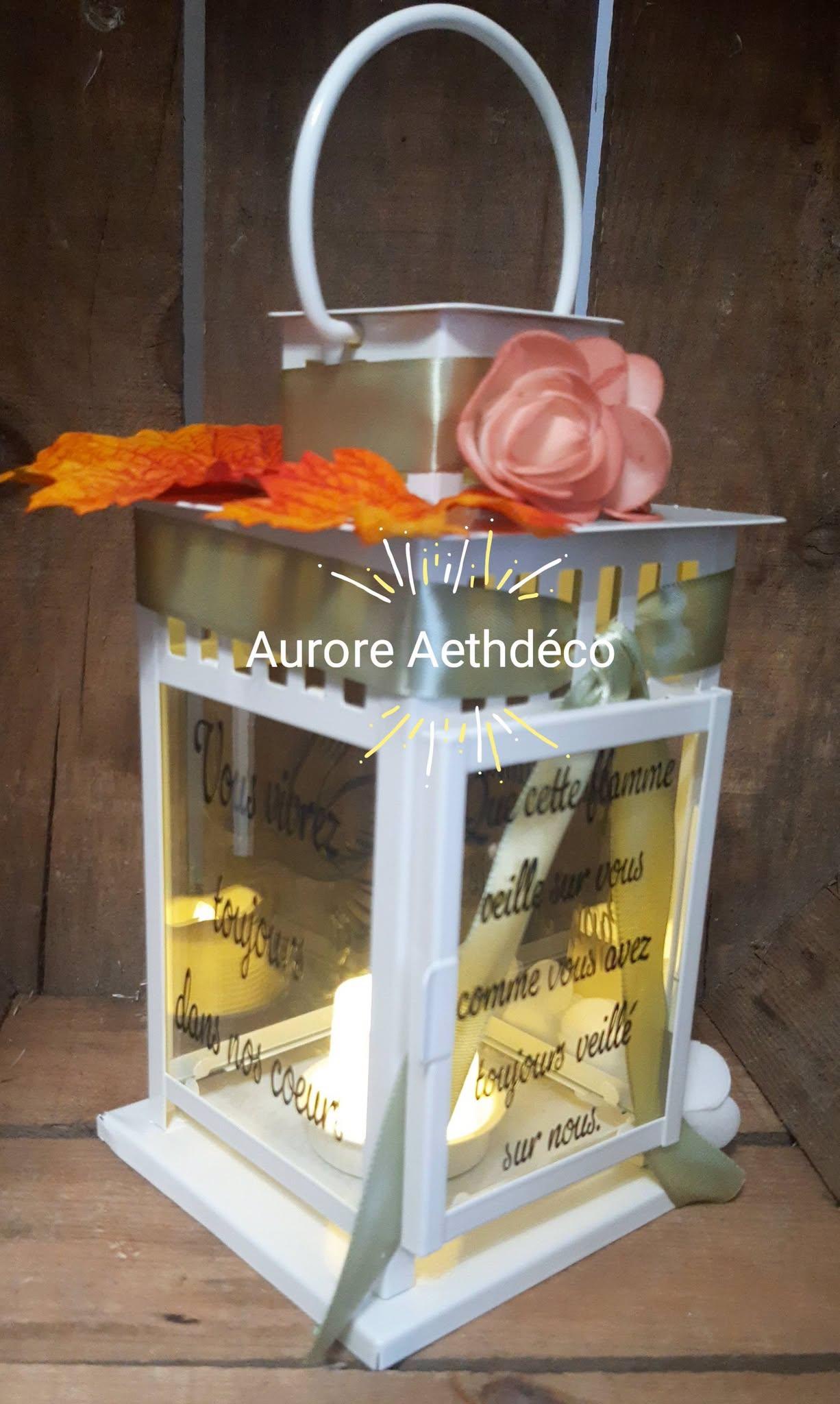 Lanterne Hommage Toussaint Personnalisée 4 Faces — Décor d'Automne & Bougie LED (20 cm)