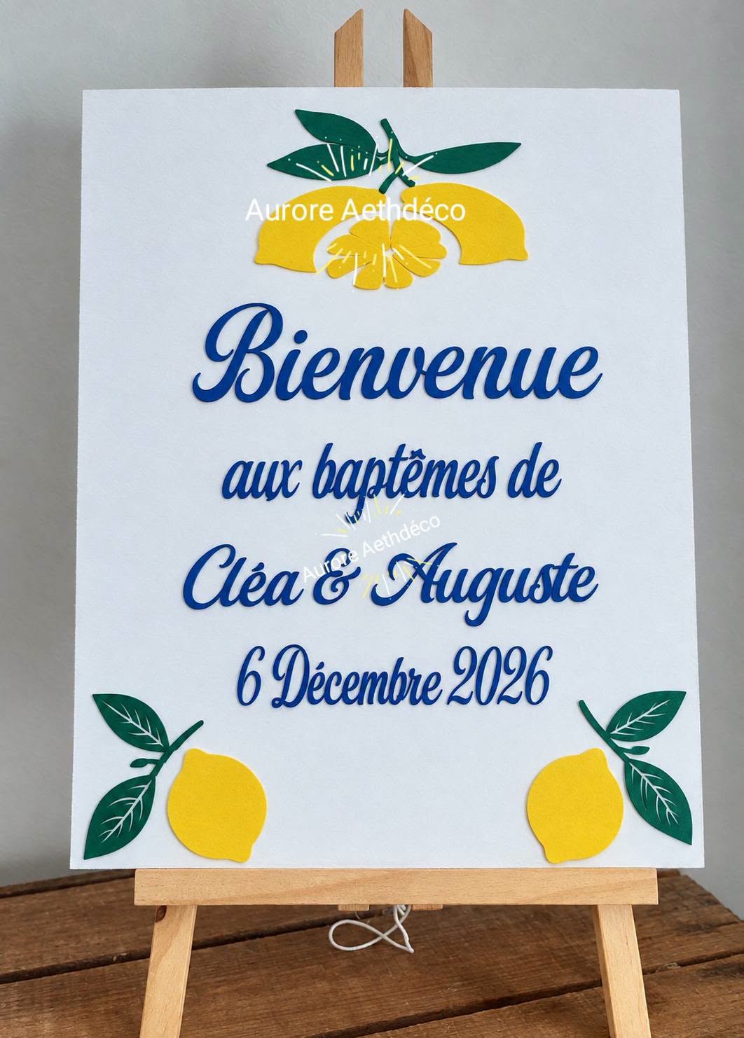 Panneau de Bienvenue Personnalisé pour baptêmeThème Citron & Dolce Vita (30 x 40 cm)