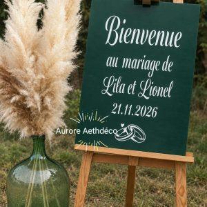 Panneau de Bienvenue de Mariage Personnalisé teinte zu choix écriture Blanche 50 x 70 cm