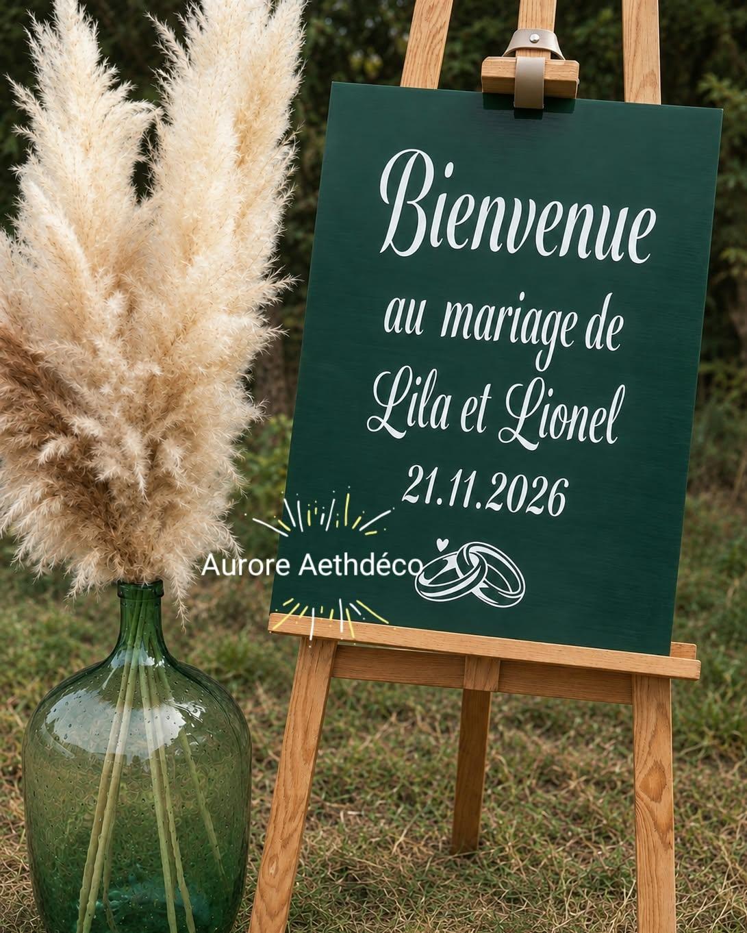 Panneau de Bienvenue de Mariage Personnalisé teinte zu choix écriture Blanche 50 x 70 cm