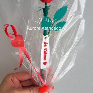 🌹 Rose Gourmande Porte-Chocolat avec Étiquette Personnalisée Saint-Valentin, "Je t'aime"   22cm ferrero inclus chocolat noir ou coco aléatoire