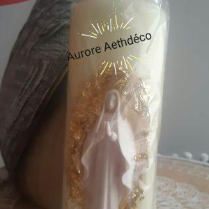 Bougie Artisanal Personnalisée Édition Vierge Marie  & Feuille d'Or (20 cm)