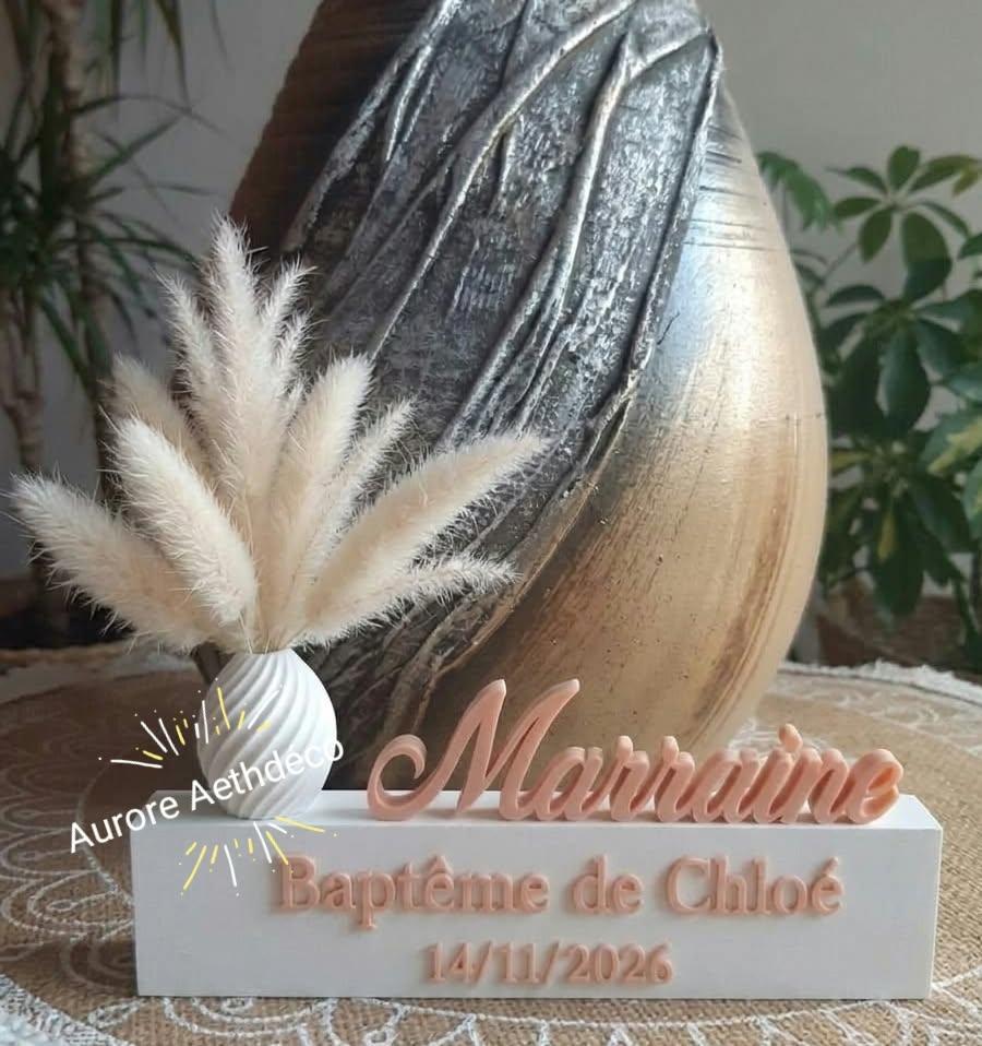 🌾Cadeau Personnalisé avec Petit Vase & Fleurs Séchées – "Parrain", "Marraine" ou Prénom au choix