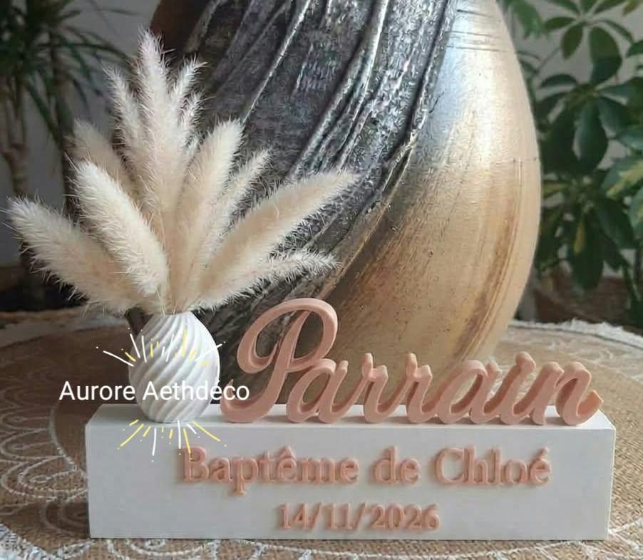 🌾Cadeau Personnalisé avec Petit Vase & Fleurs Séchées – "Parrain", "Marraine" ou Prénom au choix – Image 3