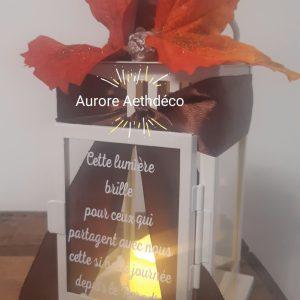 Lanterne Souvenir Personnalisée thème automne — « Cette lumière brille pour ceux qui partagent avec nous cette si belle journée depuis le Paradis »