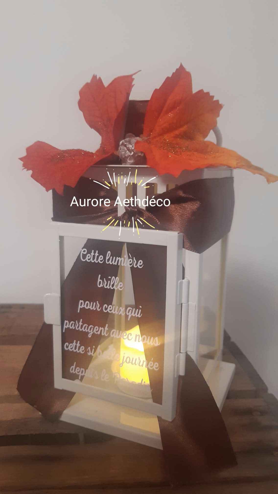 Lanterne Souvenir Personnalisée thème automne — « Cette lumière brille pour ceux qui partagent avec nous cette si belle journée depuis le Paradis »