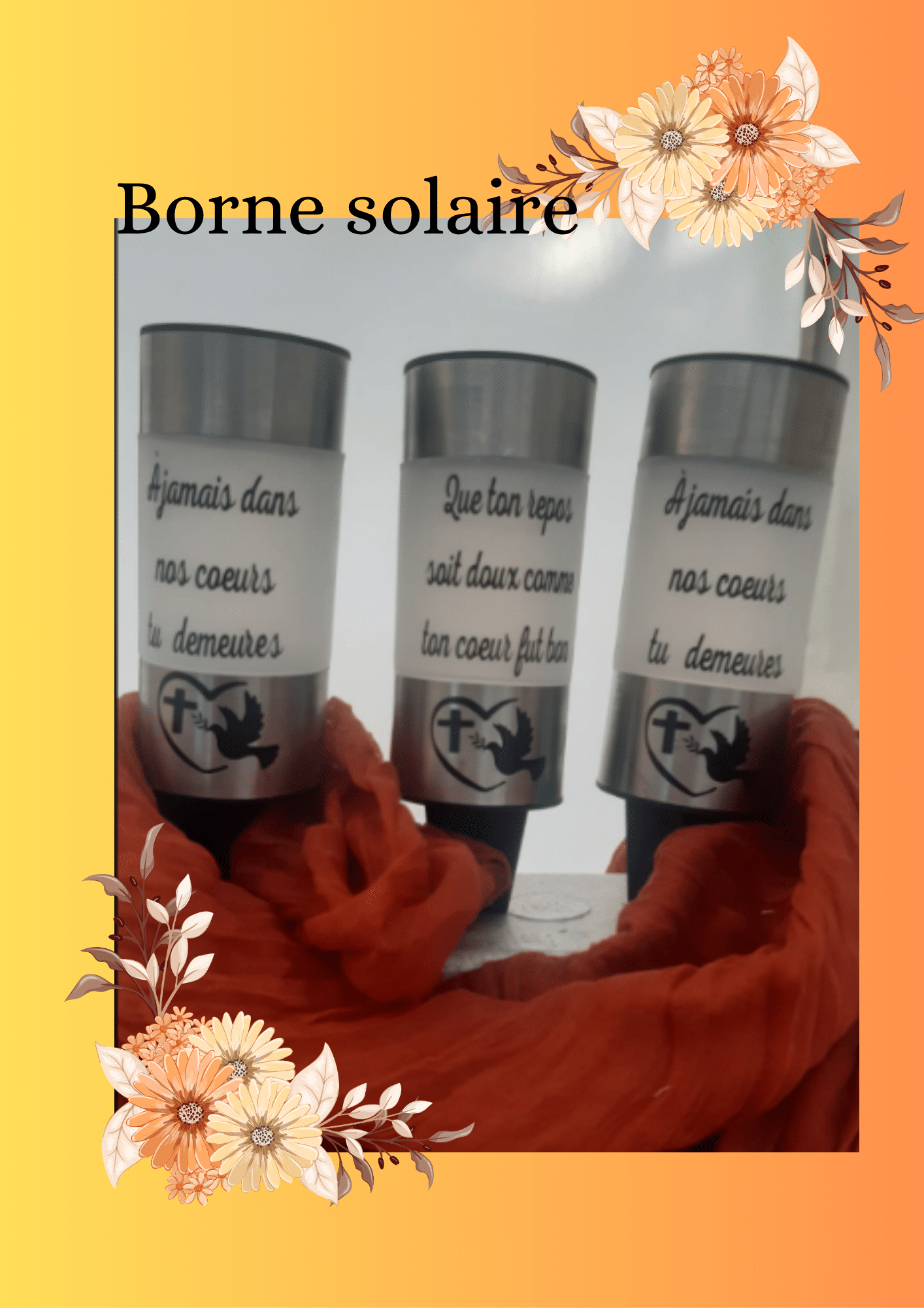 Borne Solaire Funéraire & Commémorative — Lampe de Souvenir Personnalisée avec Piquet (Inscriptions au Choix, Décoration Tombes & Jardin du Souvenir)