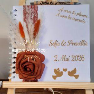 Livre d'Or Personnalisé terracotta dentelle & Fleurs Séchées Avec Stylo Offert