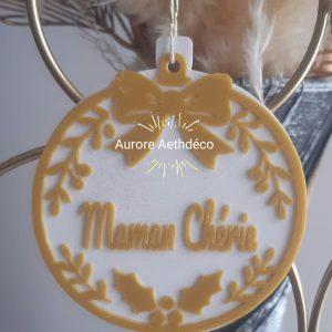 🎄 Boule de Noël Personnalisée – dorée Pailleté & Blanc Maman Chérie ("Mamie Chérie", Prénom ou Rôle au choix)