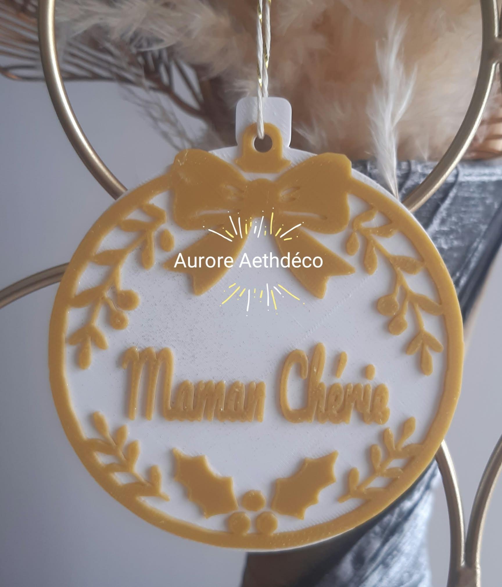 🎄 Boule de Noël Personnalisée – dorée Pailleté & Blanc Maman Chérie ("Mamie Chérie", Prénom ou Rôle au choix)
