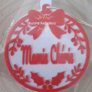 🎄 Boule de Noël Personnalisée – Rouge Pailleté & Blanc ("Mamie Chérie", Prénom ou Rôle au choix)