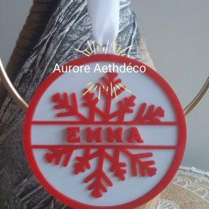 Boule de Noël personnalisée en relief – Prénom & grand flocon de neige