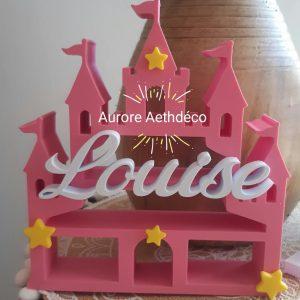 Château de princesse décoratif personnalisé en relief – Prénom & petites étoiles