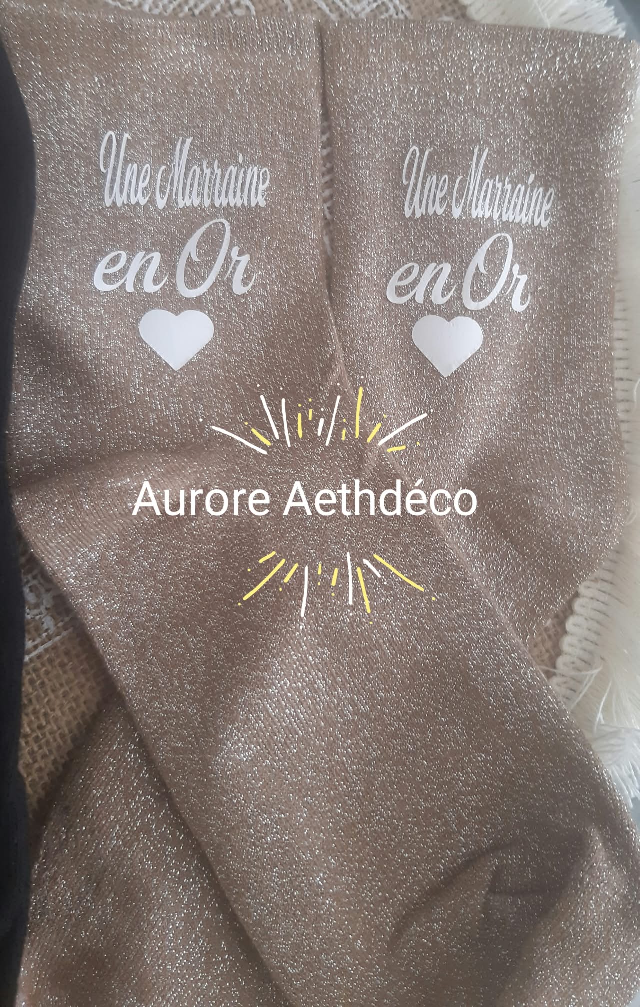 : 🧦 Chaussettes Pailletées Personnalisées – "Une Marraine en Or"