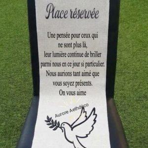 Drap commémoratif place réservée personnalisable mariage ou baptême pour rendre hommage à vos être chers disparus. Tissu de chaise défunts
