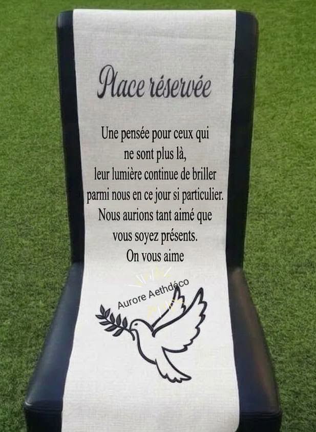 Drap commémoratif place réservée personnalisable mariage ou baptême pour rendre hommage à vos être chers disparus. Tissu de chaise défunts
