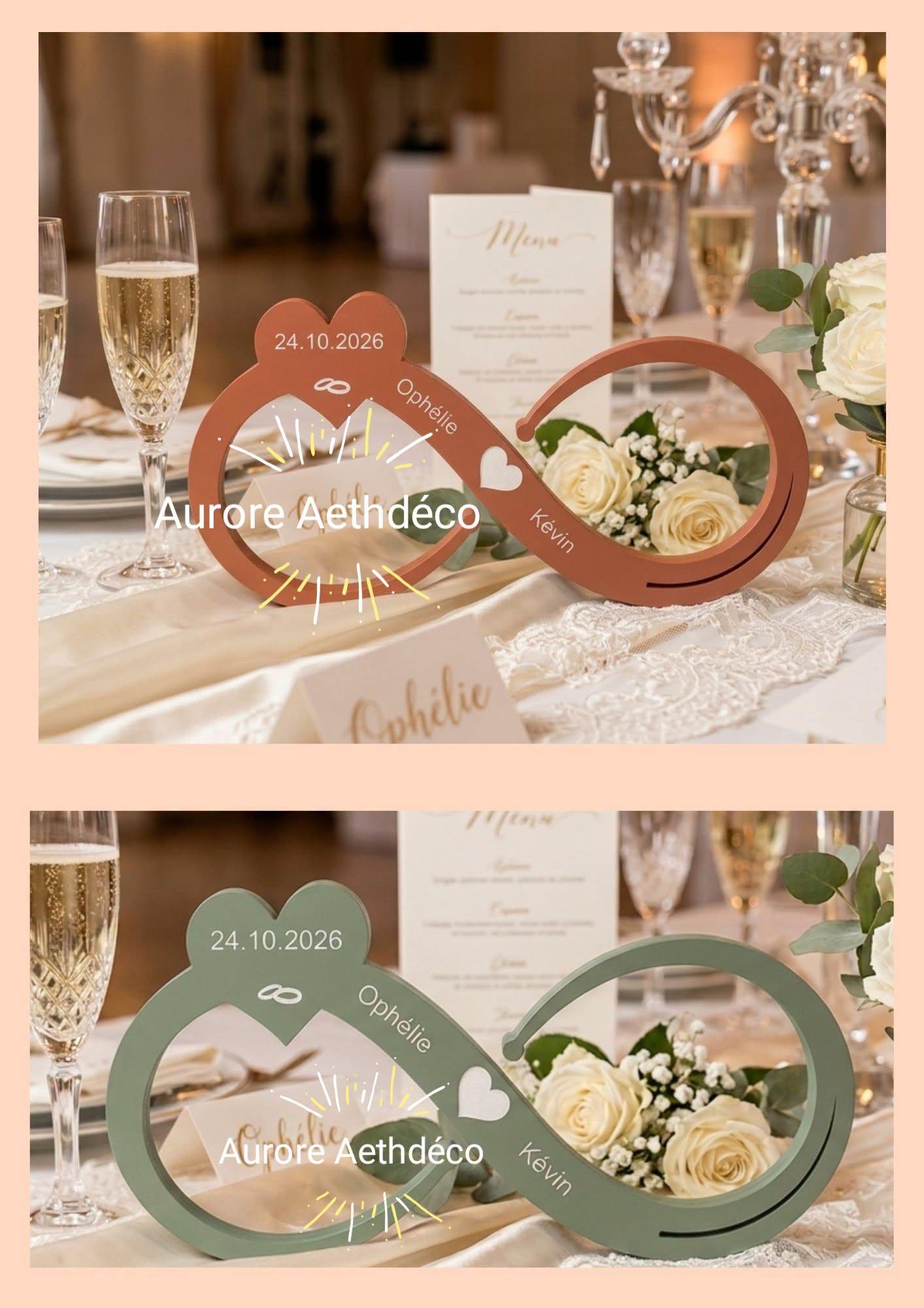 Décoration de Table Infini Personnalisée sur le thème de votre mariage avec vos Prénoms ainsi que la date