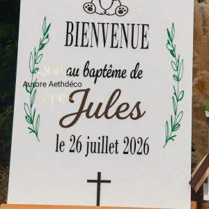 Panneau de Bienvenue Personnalisé  Thème Ourson & Feuillage (50 x 70 cm) — Baptême, Baby Shower, Anniversaire