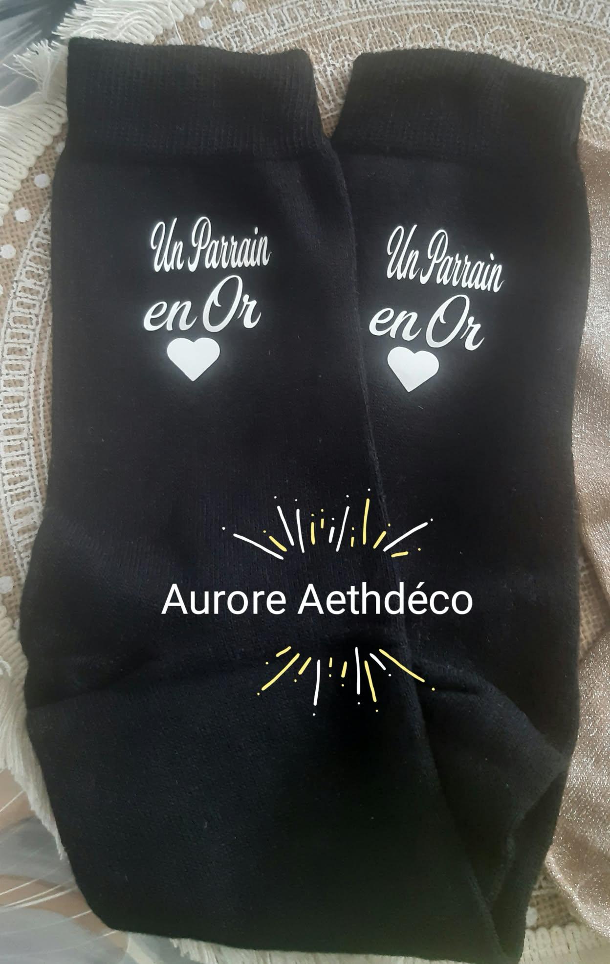 🧦 Chaussettes Personnalisées – "Un Parrain en Or"